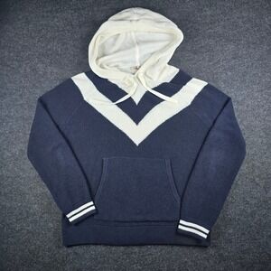 Faherty Women's Varsity Blues White Throwback Waffleknit Sweater Hoodie Size S